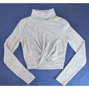 Urban Outfitters Grey Ribbed Cropped Knit Turtleneck Twist Front Sweater Size S